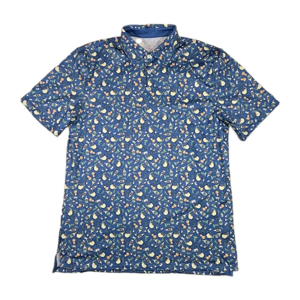 Mens Southern Tide Short Sleeve Polo All Over Print Margarita Theme Blue Medium